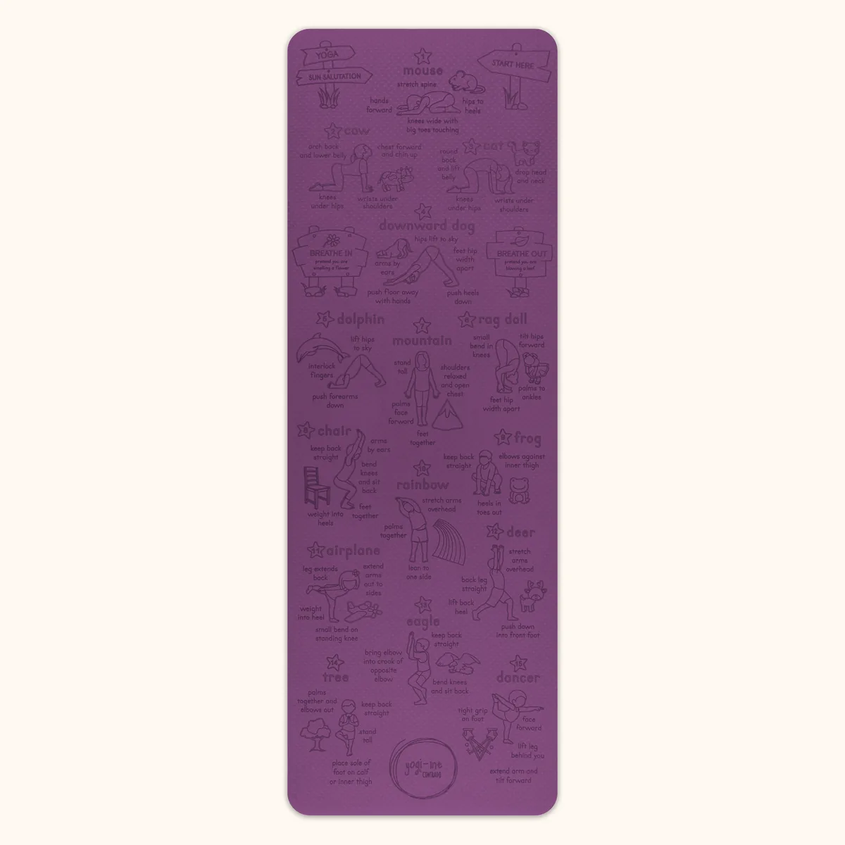 A full-length purple Yogi-Me mat laid flat